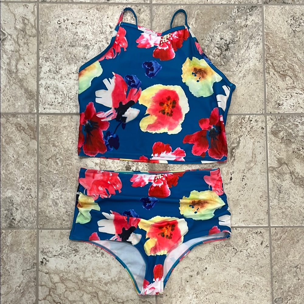 Floral High-Neck Bikini Set